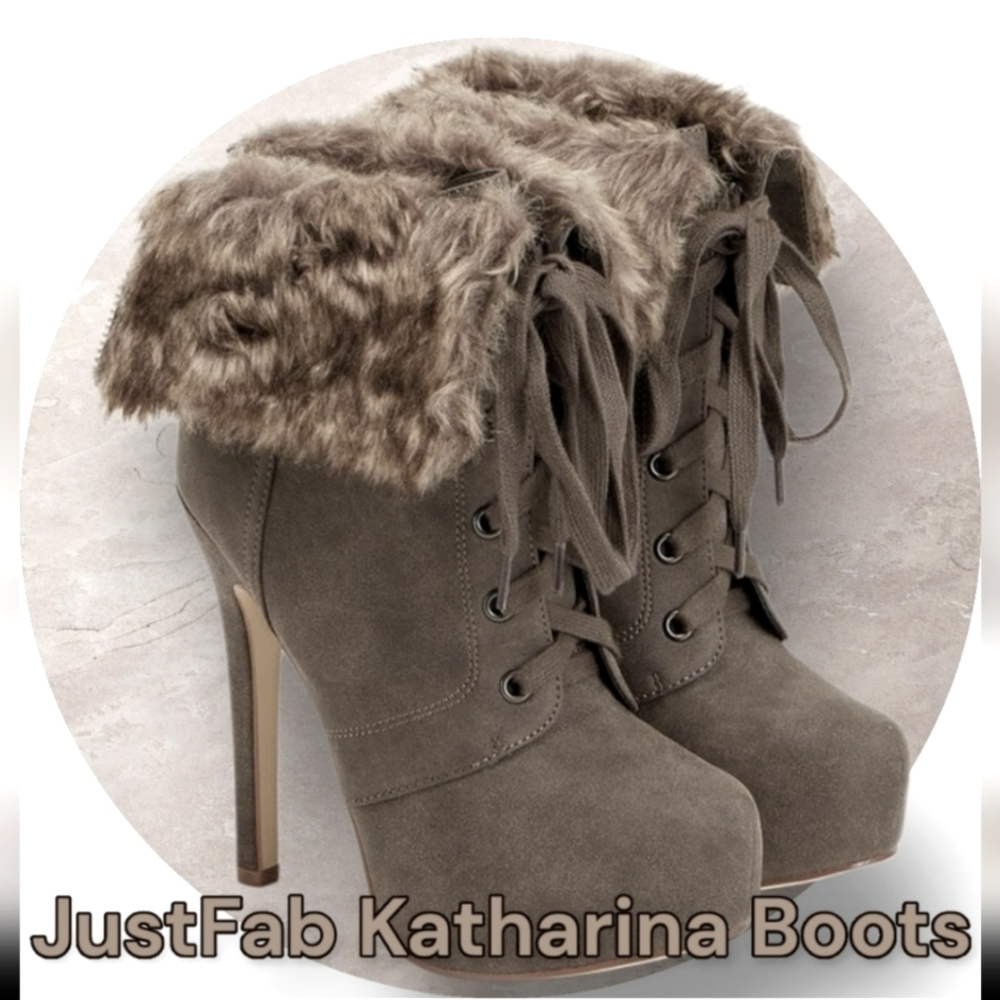 Like New JustFab Katharina Boots w/ Faux Fur Cuff (Taupe)❄️